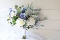 April Blue and White Artificial Bridal Bouquet – Spring Faux Wedding Flowerst