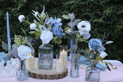 Artificial Blue Flower Vase Arrangement - Blue  And White Bottle Vase  Arrangements