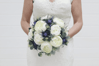 Artificial Blue Thistle Bridal Bouquet – Scottish Ivory Peony & Thistle Wedding Flowers