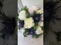 Artificial Blue Thistle Bridal Bouquet – Scottish Ivory Peony & Thistle Wedding Flowers