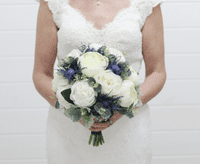 Artificial Blue Thistle Bridal Bouquet – Scottish Ivory Peony & Thistle Wedding Flowers