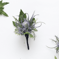 Artificial Blue Thistle Bridal Bouquet – Scottish Ivory Peony & Thistle Wedding Flowers