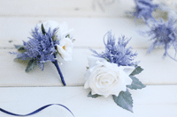Artificial Blue Thistle Bridal Bouquet – Scottish Ivory Peony & Thistle Wedding Flowers