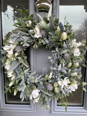 Artificial Blue Thistle Eucalyptus Door Wreath