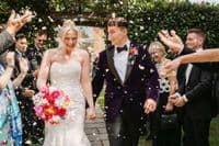 Artificial Bright Orange Pink Wedding Bouquet -  Bright Pink Blue Bridal Bouquet –