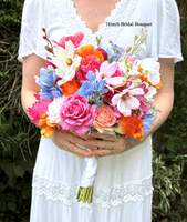 Artificial Bright Orange Pink Wedding Bouquet -  Bright Pink Blue Bridal Bouquet –