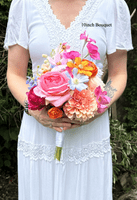Artificial Bright Orange Pink Wedding Bouquet -  Bright Pink Blue Bridal Bouquet –