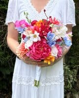 Artificial Bright Orange Pink Wedding Bouquet -  Bright Pink Blue Bridal Bouquet –