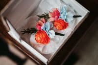 Artificial Bright Orange Pink Wedding Bouquet -  Bright Pink Blue Bridal Bouquet –