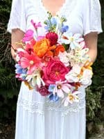 Artificial Bright Orange Pink Wedding Bouquet -  Bright Pink Blue Bridal Bouquet –