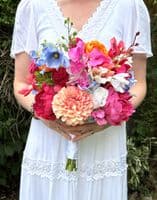 Artificial Bright Orange Pink Wedding Bouquet -  Bright Pink Blue Bridal Bouquet –
