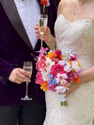 Artificial Bright Orange Pink Wedding Bouquet -  Bright Pink Blue Bridal Bouquet –