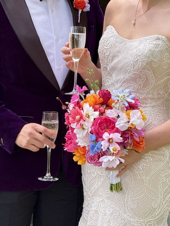 Artificial Bright Orange Pink Wedding Bouquet -  Bright Pink Blue Bridal Bouquet –