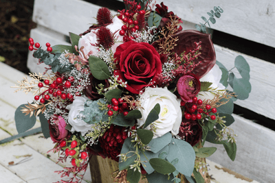 Artificial Burgundy Blush Bridal Bouquet – Winter Rustic Red Wedding Flowers for Bride