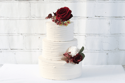 Artificial Burgundy Red Cake Flowers - White Real Touch Rose Cake Flowers - Rustic Cake Flowers
