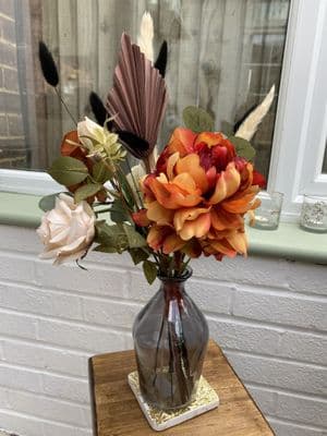 Artificial Burnt Orange, Terracotta Flower Table Centrepiece