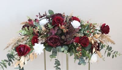 Artificial Christmas Burgundy Red Flower Arrangement - Gold ,Red Flower Table Centrepiece
