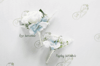 Artificial Dusty Blue Bridal Bouquet – Powder Blue, White Rose Wedding Flowers for Summer Bride