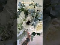 Artificial Dusty Blue Bridal Bouquet – Powder Blue, White Rose Wedding Flowers for Summer Bride