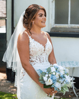 Artificial Dusty Blue Bridal Bouquet – Powder Blue, White Rose Wedding Flowers for Summer Bride