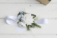 Artificial Dusty Blue Bridal Bouquet – Powder Blue, White Rose Wedding Flowers for Summer Bride