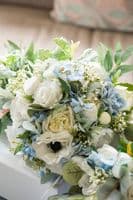 Artificial Dusty Blue Bridal Bouquet – Powder Blue, White Rose Wedding Flowers for Summer Bride