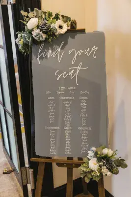 Artificial Dusty Blue Welcome Sign Flowers - Garland Wedding Decor - Table Sign Flower Arrangement