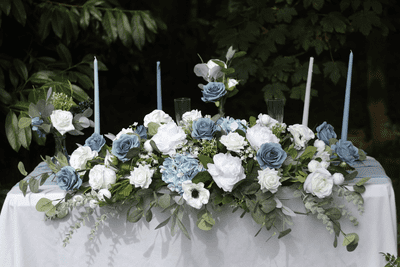 Artificial Dusty Blue, White Flower Arrangement Wedding Decor - Blue Wedding Flower Decor