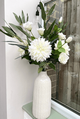 Artificial Ivory Flower Arrangement In Vase - Ceramic White Floral Vase Arrangement