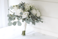 Artificial Ivory Rose Wedding Bouquet –Faux  Blue and White Bridal Flowers