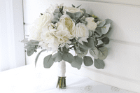 Artificial Ivory Rose Wedding Bouquet –Faux  Blue and White Bridal Flowers