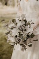 Artificial Ivory Rose Wedding Bouquet –Faux  Blue and White Bridal Flowers