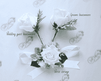 Artificial Ivory Rose Wedding Bouquet –Faux  Blue and White Bridal Flowers