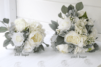 Artificial Ivory Rose Wedding Bouquet –Faux  Blue and White Bridal Flowers
