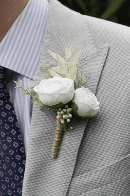 Artificial Ivory White Rose Wedding Buttonhole - Grooms Blush Boutonniere - Blush Rose Buttonhole