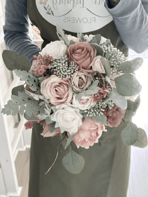 Artificial Mauve and Blush Bridal Bouquet – Nude, White & Mink Wedding Flowers