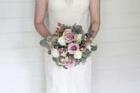 Artificial Mauve Rose Bridal Bouquet – Blush Pink Wedding Flowers – Faux Mauve Roses for Bride