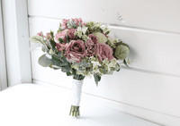 Artificial Mauve Rose Bridal Bouquet – Blush Pink Wedding Flowers – Faux Mauve Roses for Bride