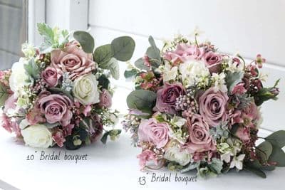 Artificial Mauve Rose Bridal Bouquet – Blush Pink Wedding Flowers – Faux Mauve Roses for Bride
