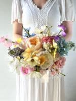 Artificial Pastel Yellow, White, Bridal Bouquet - Pink, Blue, Peach & Lavender Wedding Flowers