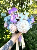 Artificial Pastel Yellow, White, Bridal Bouquet - Pink, Blue, Peach & Lavender Wedding Flowers