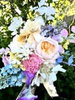 Artificial Pastel Yellow, White, Bridal Bouquet - Pink, Blue, Peach & Lavender Wedding Flowers