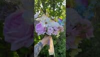 Artificial Pastel Yellow, White, Bridal Bouquet - Pink, Blue, Peach & Lavender Wedding Flowers