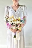 Artificial Pastel Yellow, White, Bridal Bouquet - Pink, Blue, Peach & Lavender Wedding Flowers