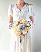 Artificial Pastel Yellow, White, Bridal Bouquet - Pink, Blue, Peach & Lavender Wedding Flowers