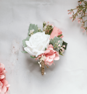 Artificial Peach, White Rose Corsage - Real Touch Rose Corsage For Proms