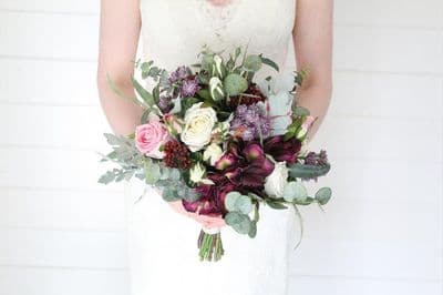 Artificial Pink & Burgundy, Ivory Bridal Bouquet – Real Touch Rustic Wedding flowers