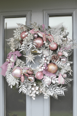 Artificial Pink Lilac Christmas Wreath - Pink Macaroon Christmas Door Wreath