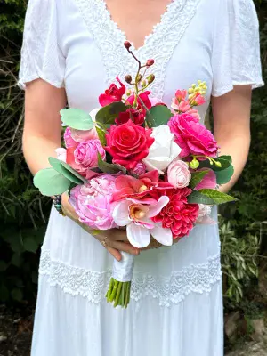 Artificial Pink & White Orchid Wedding Bouquet: Beach Bridal Flowers