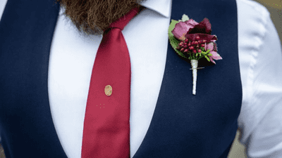 Artificial Purple Burgundy Wedding Buttonhole - Plum Wedding Flower Boutonniere - Grooms Buttonhole